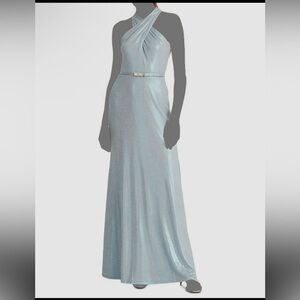 Ralph Lauren Pale Metallic Blue Halter Maxi Dress NWT